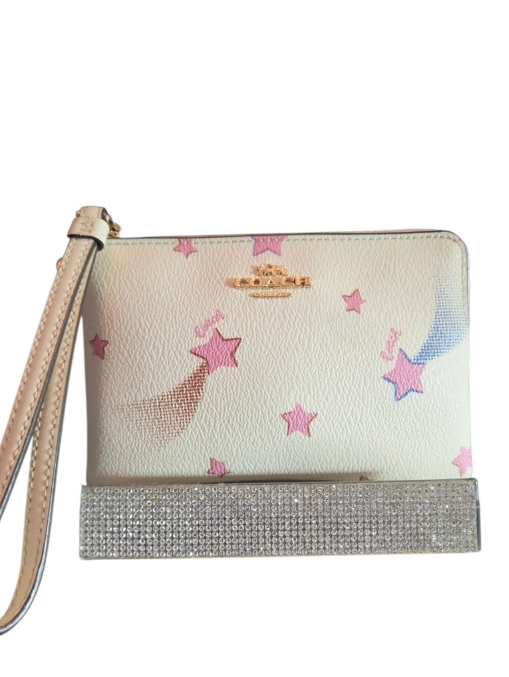 Coach Disco Star Print Zip Wristlet Wallet Pouch, Pink, Chalk, Lt Blue. 2021 EUC